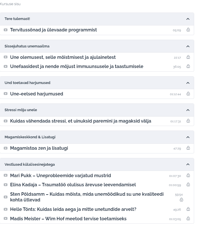ettesalvestatud unekoolituse kava